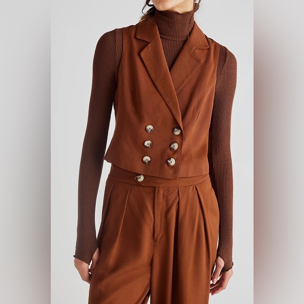 FREE PEOPLE Gabbie Vest Suit Set in Brown - Picture 4 of 13